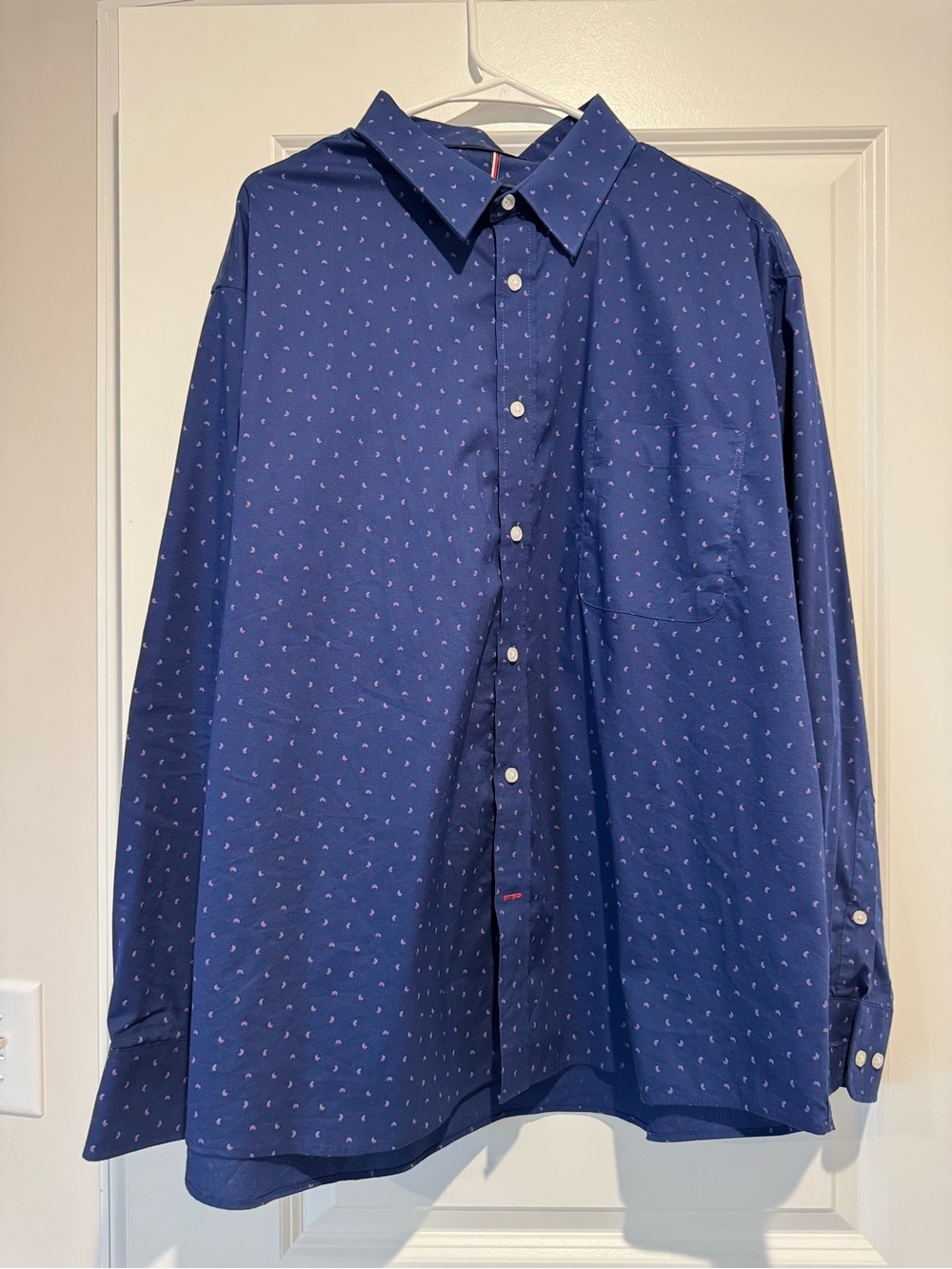 Tommy Hilfiger Men's Blue Geometric Cotton Long Sleeve Button-Up Shirt 2XL - Picture 3 of 6